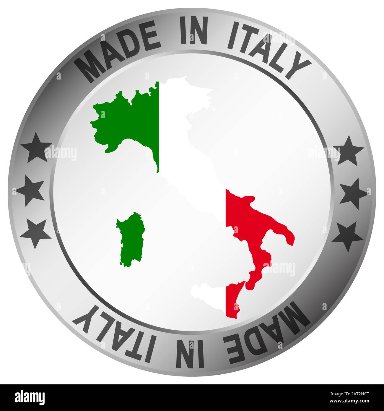 round button with silver frame and text Made in Italy Stock Vector