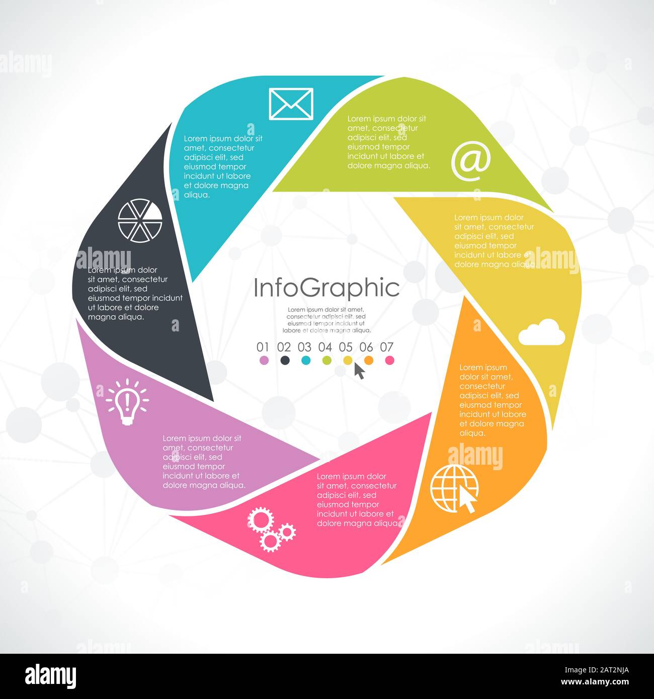 colored template of business info graphic with different options showing team work process Stock Vector