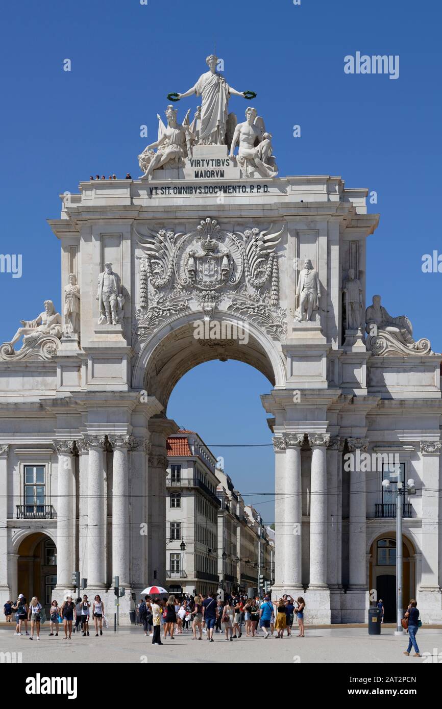 Arc de Triomphe Arco da Rua Augusta, Praca do Comercio, Baixa, Lisbon, Portugal Stock Photo
