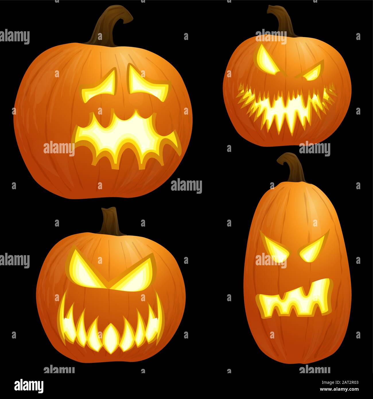 collection of different orange colored illustrated pumpkins for Halloween layouts Stock Vector