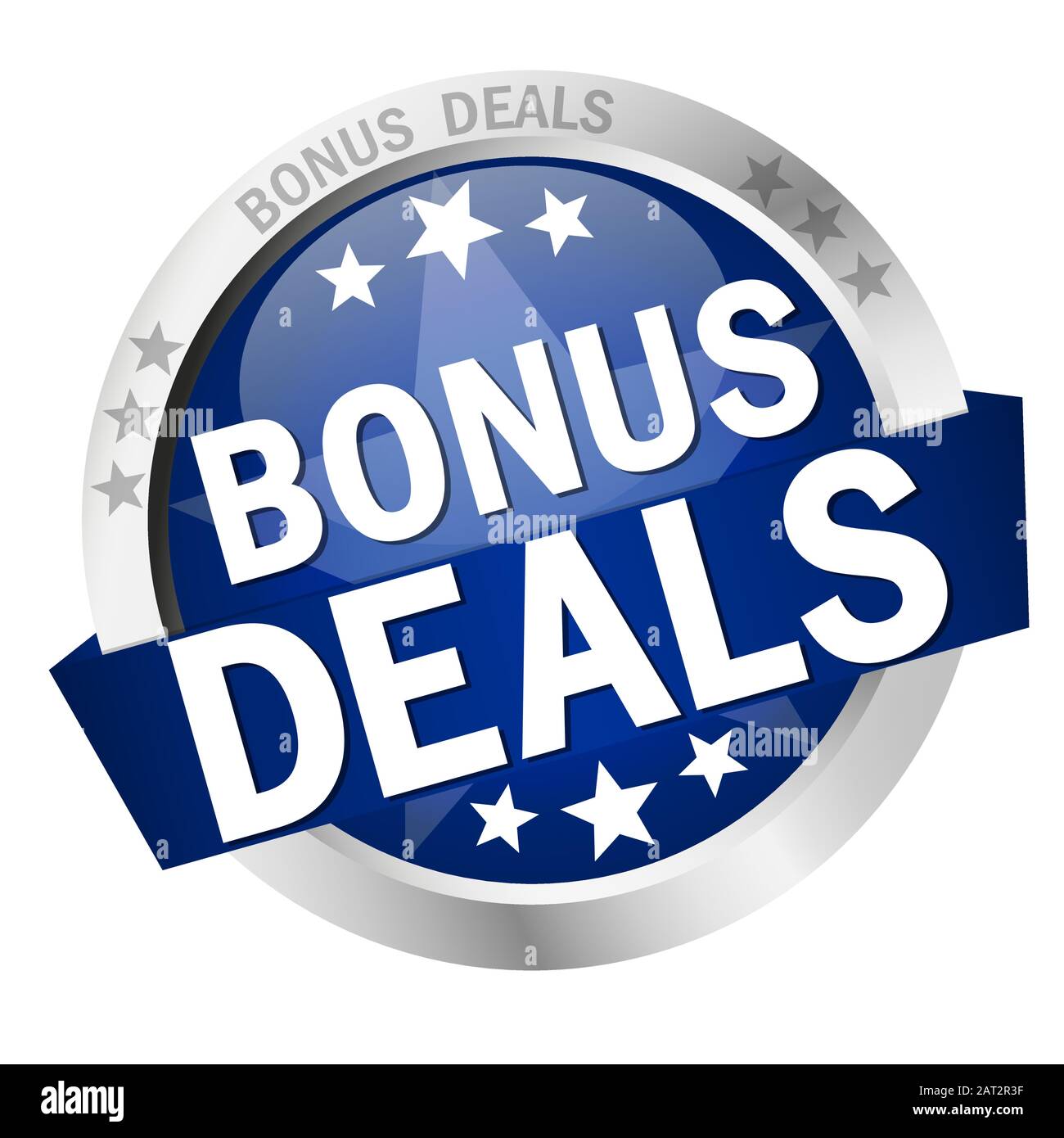 round colored button with banner and text Bonus Deals Stock Vector