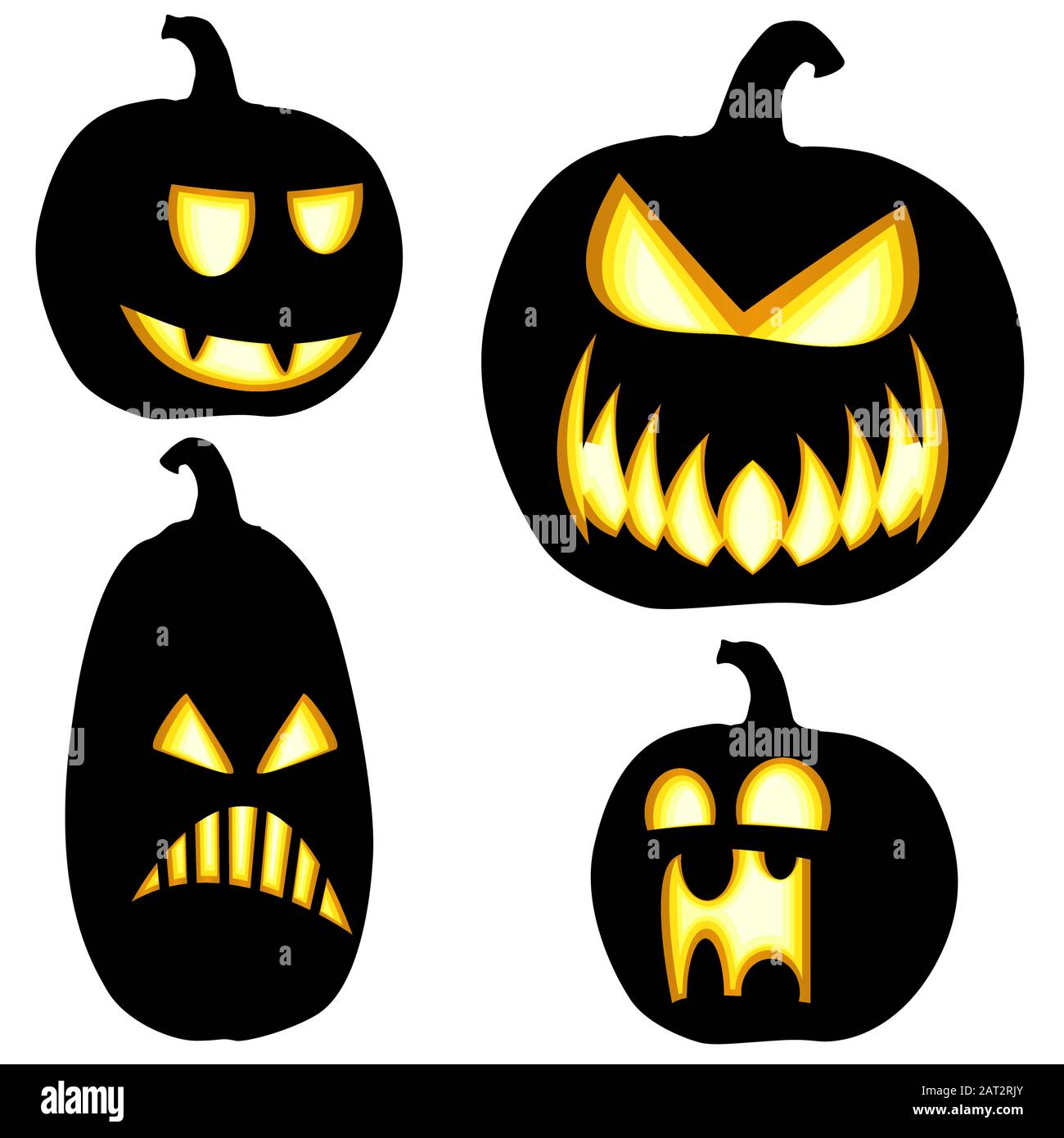 collection of different black colored illustrated pumpkins for Halloween layouts Stock Vector