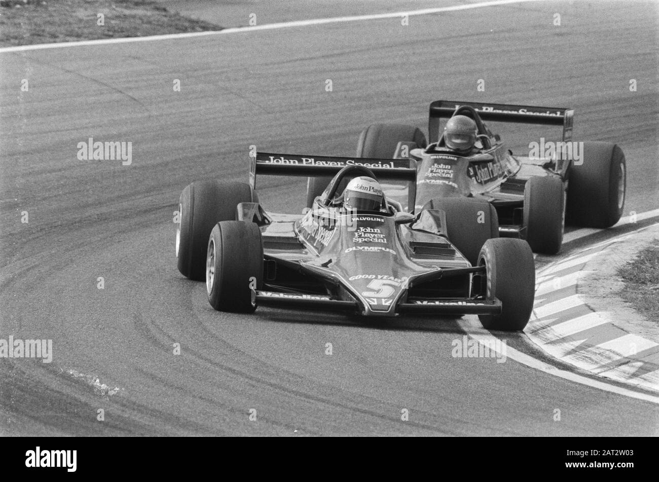 Grand Prix Zandvoort; Mario Andretti on the head with there behind Ronnie Petterson Date: August 27, 1978 Location: Noord-Holland, Zandvoort Keywords: car races Stock Photo