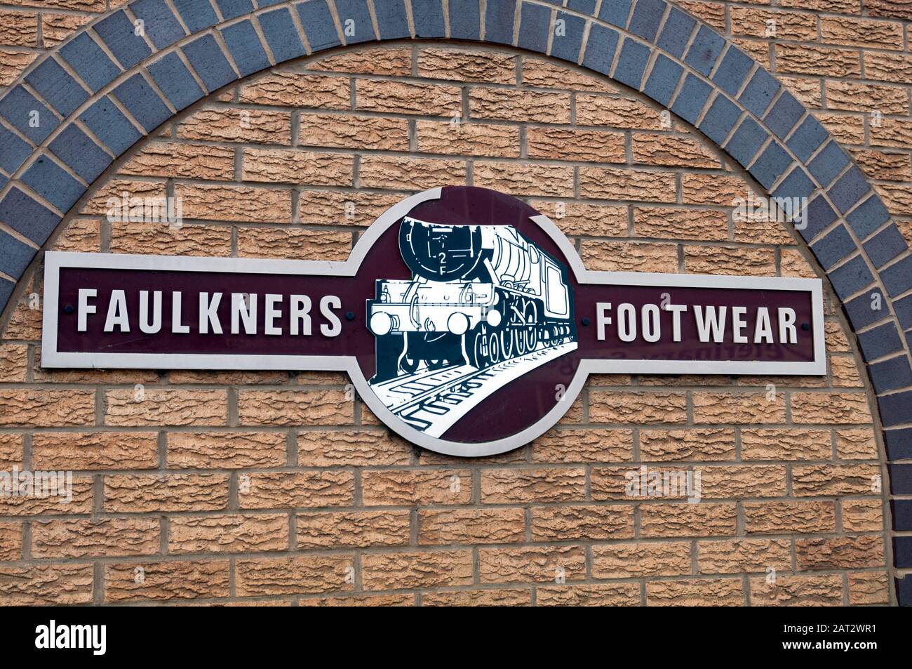 Faulkners Footwear sign, Woodford Halse, Northamptonshire, England, UK