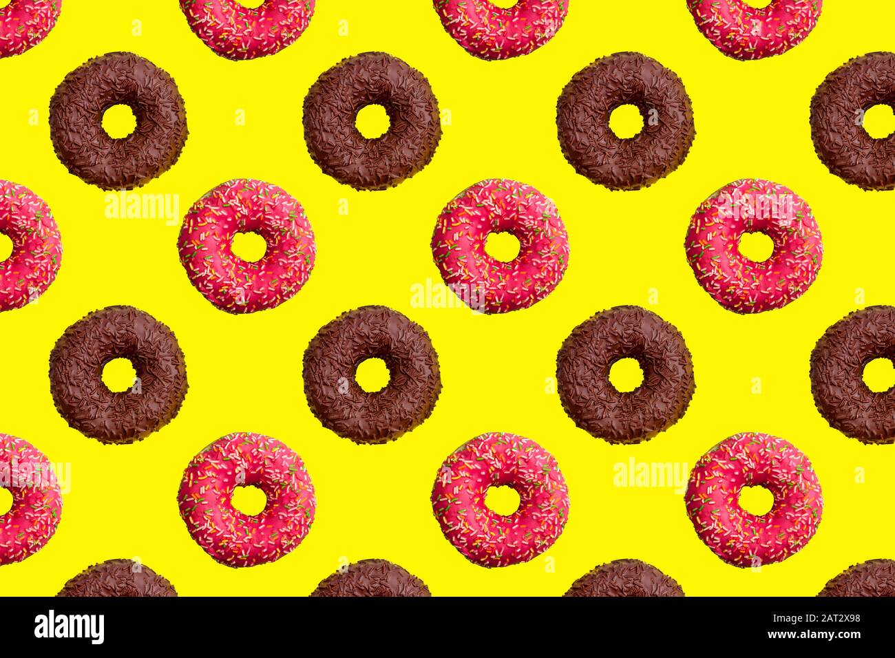 Pattern of pink and chocolate donuts on bright yellow background top view,  tasty doughnuts backdrop, colorful sweet dessert wallpaper Stock Photo -  Alamy