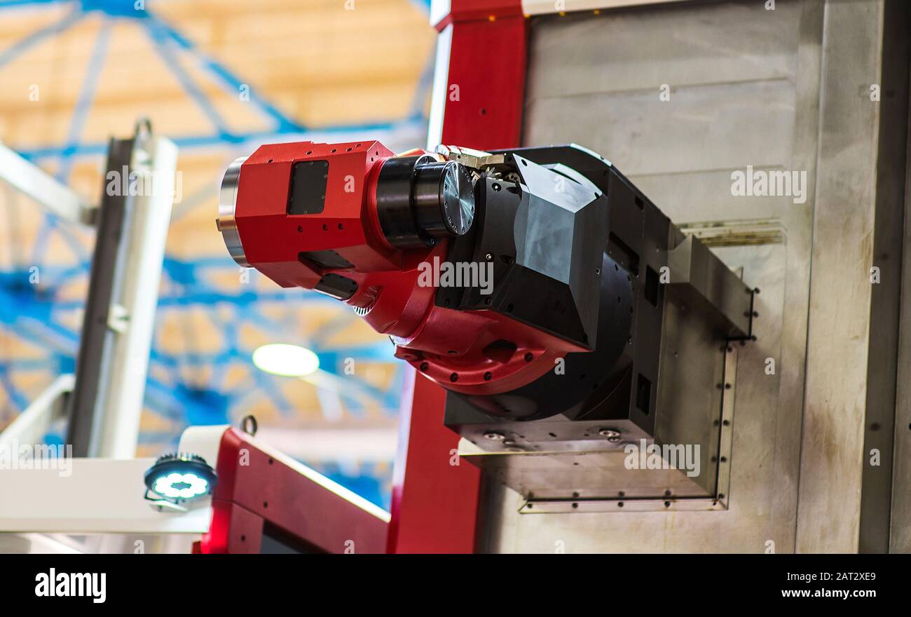 Augmented reality for industry concept. Robotic and Automation system control application on automate robot arm in smart manufacturing background. Stock Photo