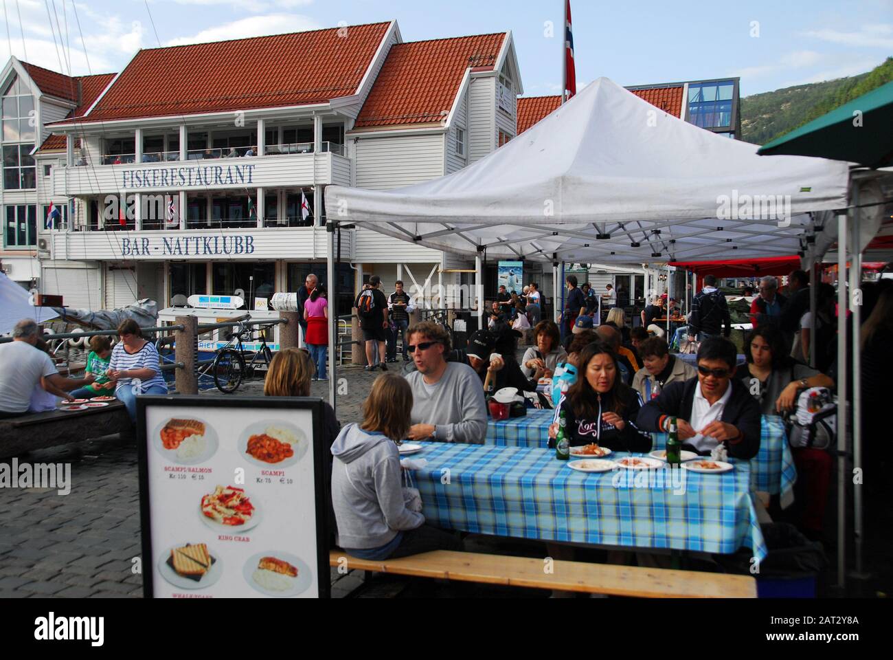 Norway, Bergen, fish market and buildings 01 Stock Photo Alamy