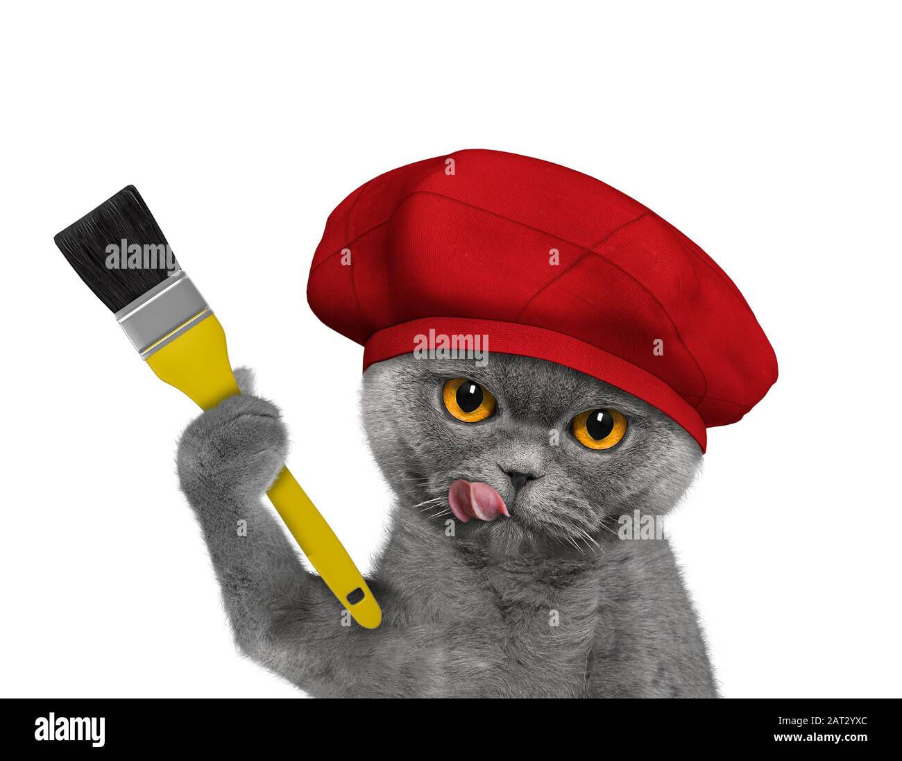 Cute cat as a painter with a brush. Isolated on white Stock Photo Alamy