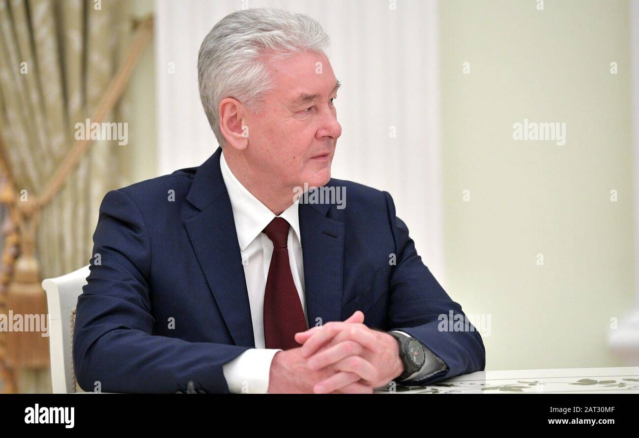 January 29, 2020. - Russia, Moscow. - Moscow Mayor Sergey Sobyanin during a meeting of Russian President Vladimir Putin and Minister President of Bavaria Markus Soeder at the Moscow Kremlin. Stock Photo
