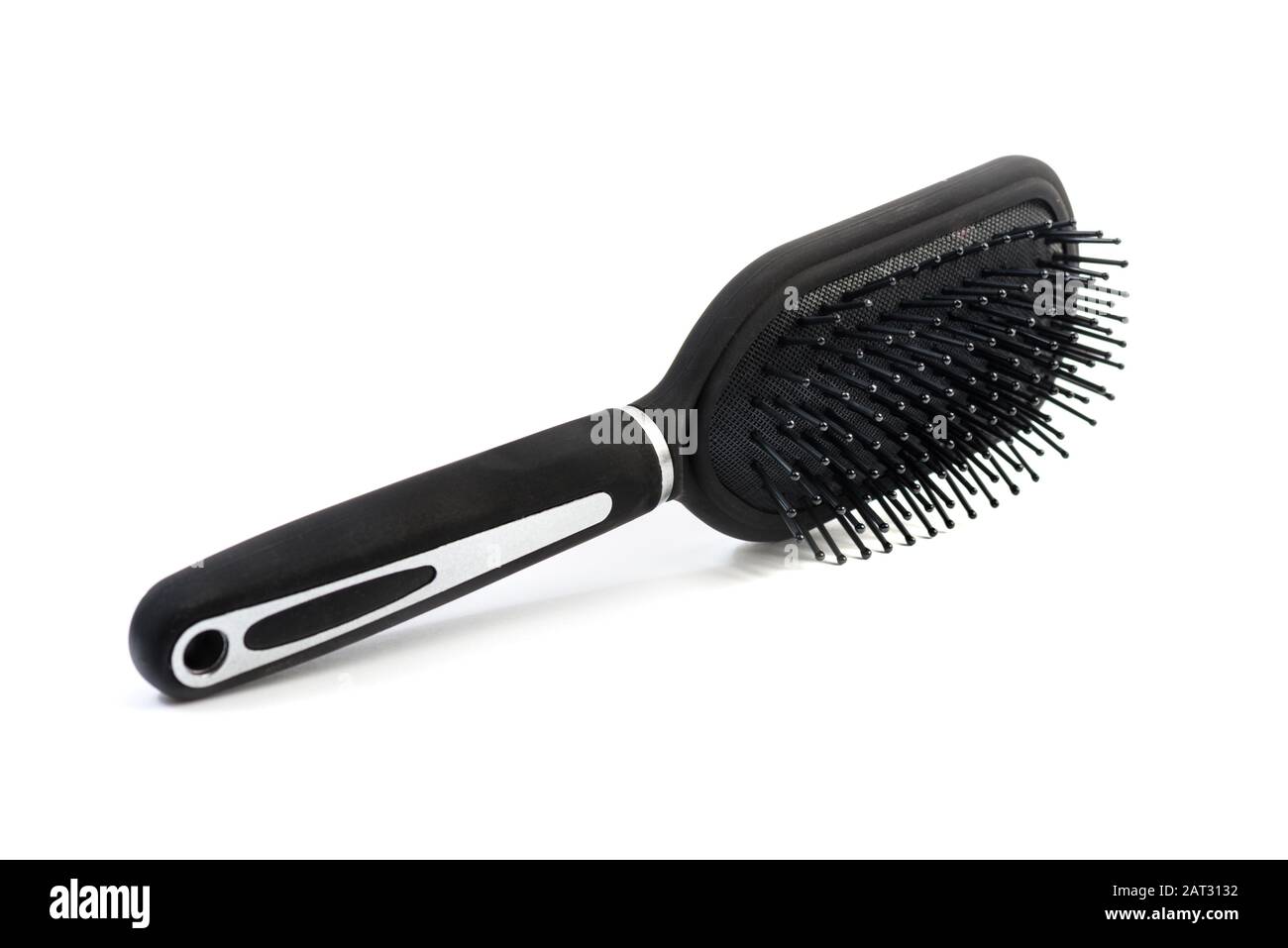 Hairbrush black and silver colored  isolated on white background Stock Photo