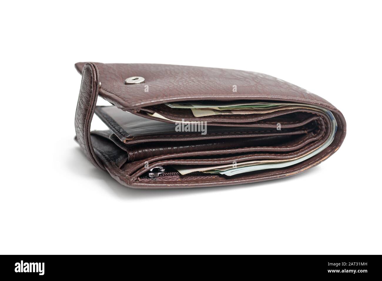 Leather wallet with money isolated on white background Stock Photo