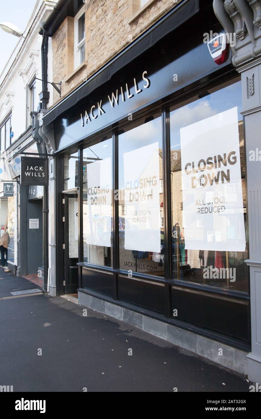 The shopfront of Jack Wills in Witney with closing down signs in the window Stock Photo