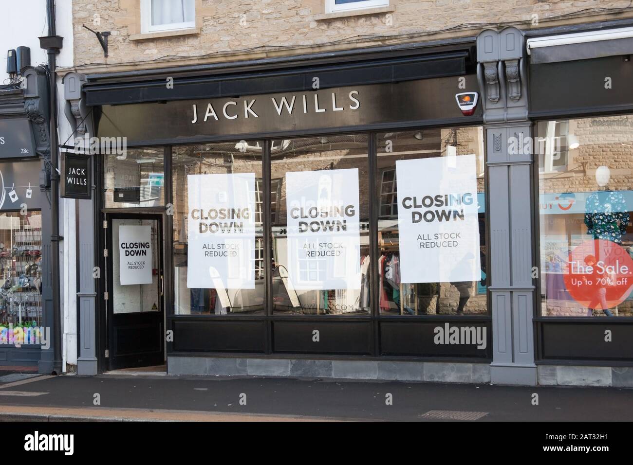 The shopfront of Jack Wills in Witney with closing down signs in the window Stock Photo