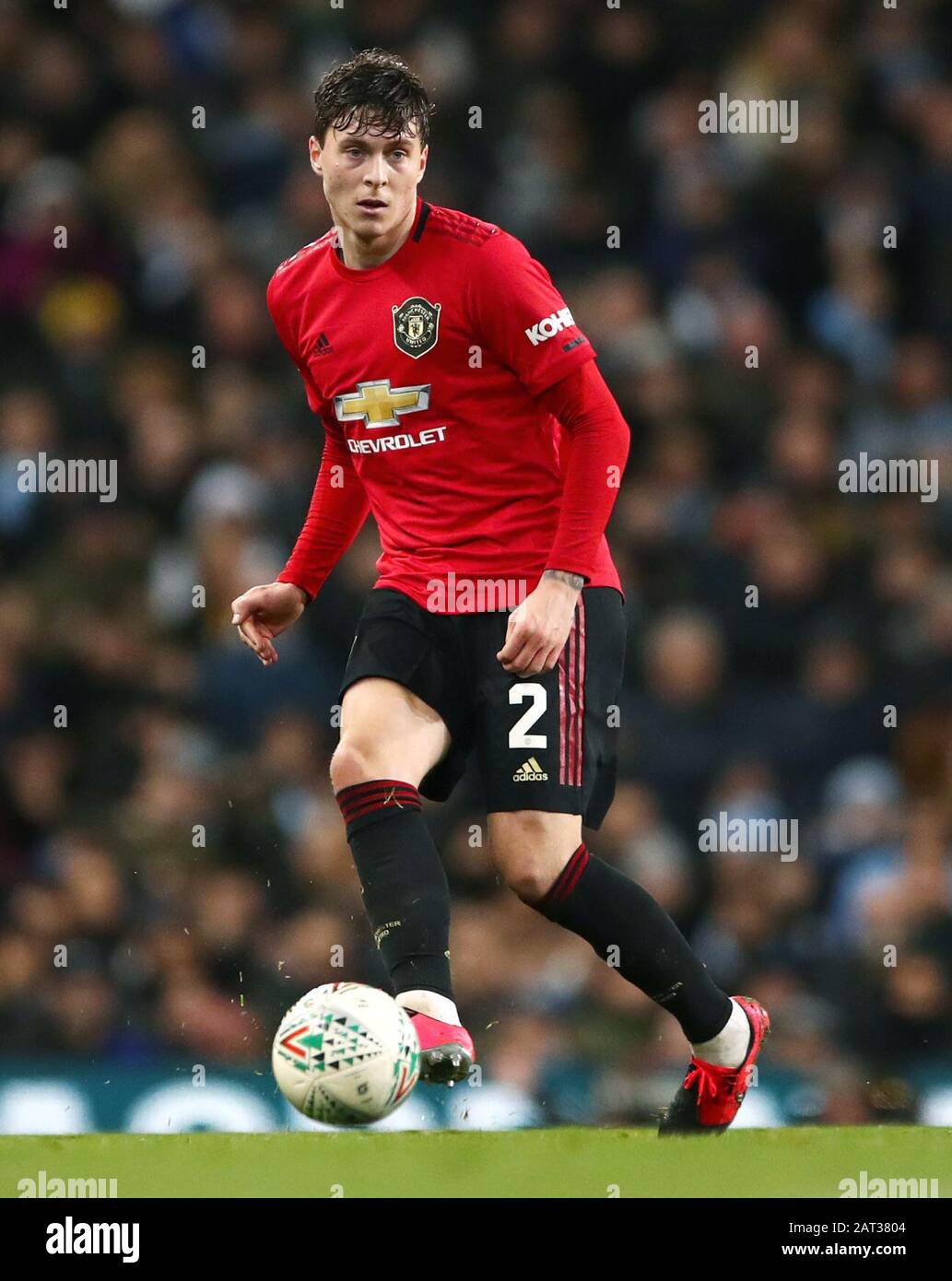 Manchester United's Victor Lindelof during the Carabao Cup Semi Final, second leg match at the Etihad Stadium, Manchester. Stock Photo