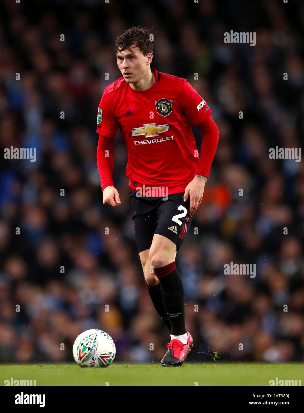 Manchester United's Victor Lindelof during the Carabao Cup Semi Final, second leg match at the Etihad Stadium, Manchester. Stock Photo