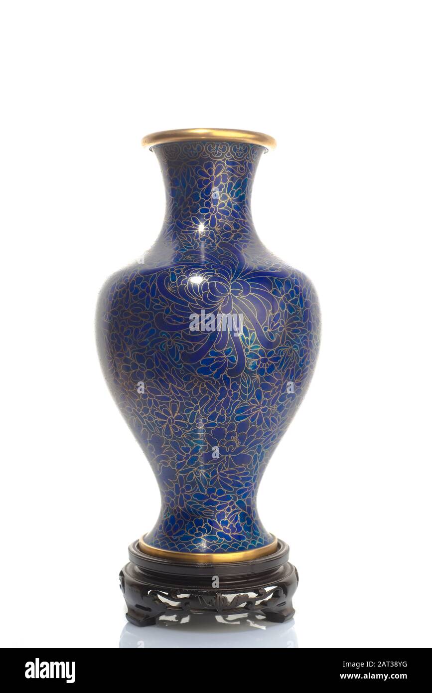 Chinese Ancient Cloisonne Technique Vase Blue And Copper Enamels