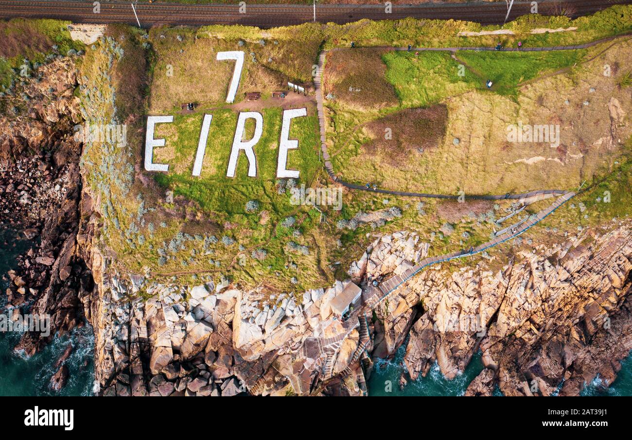 Eire Sign 7, Hawk Cliff, Dalkey, Ireland Stock Photo