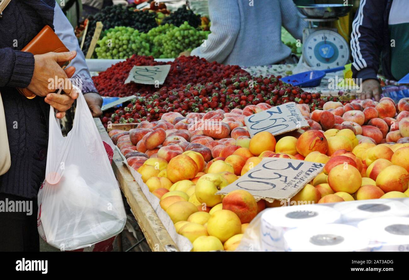 Fruit section in the market the Green Bazaar in Almaty, Kazakhstan
