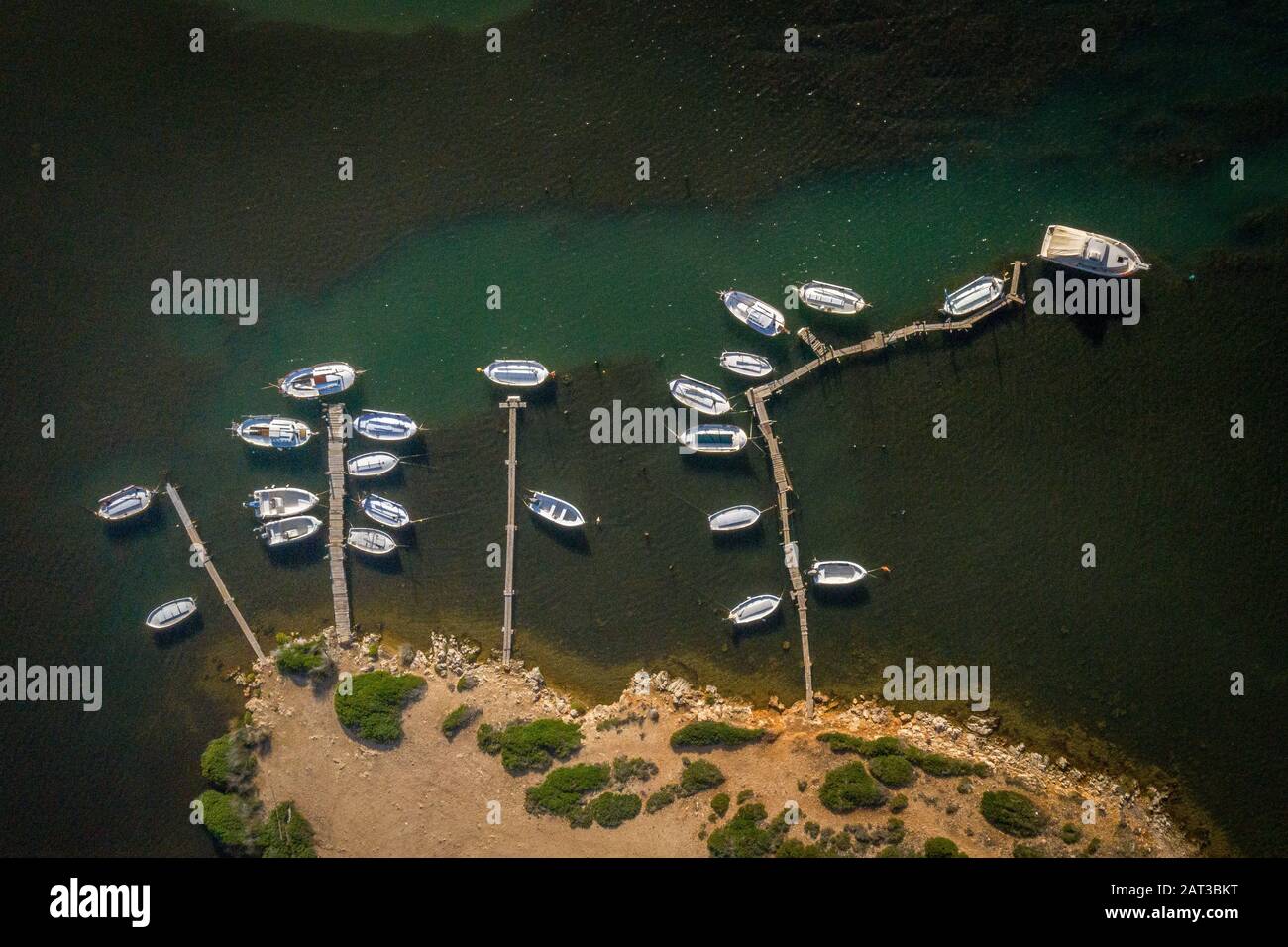 Moored spanish fishing boats from above Stock Photo