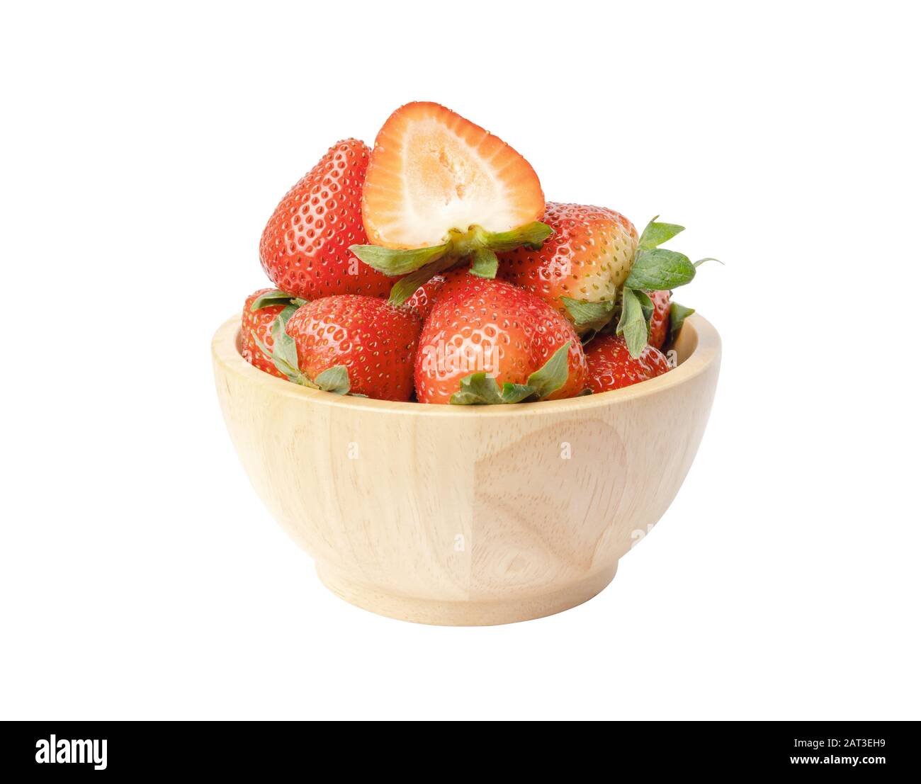 Freshness ripe strawberries isolated in a wooden bowl on the white ...