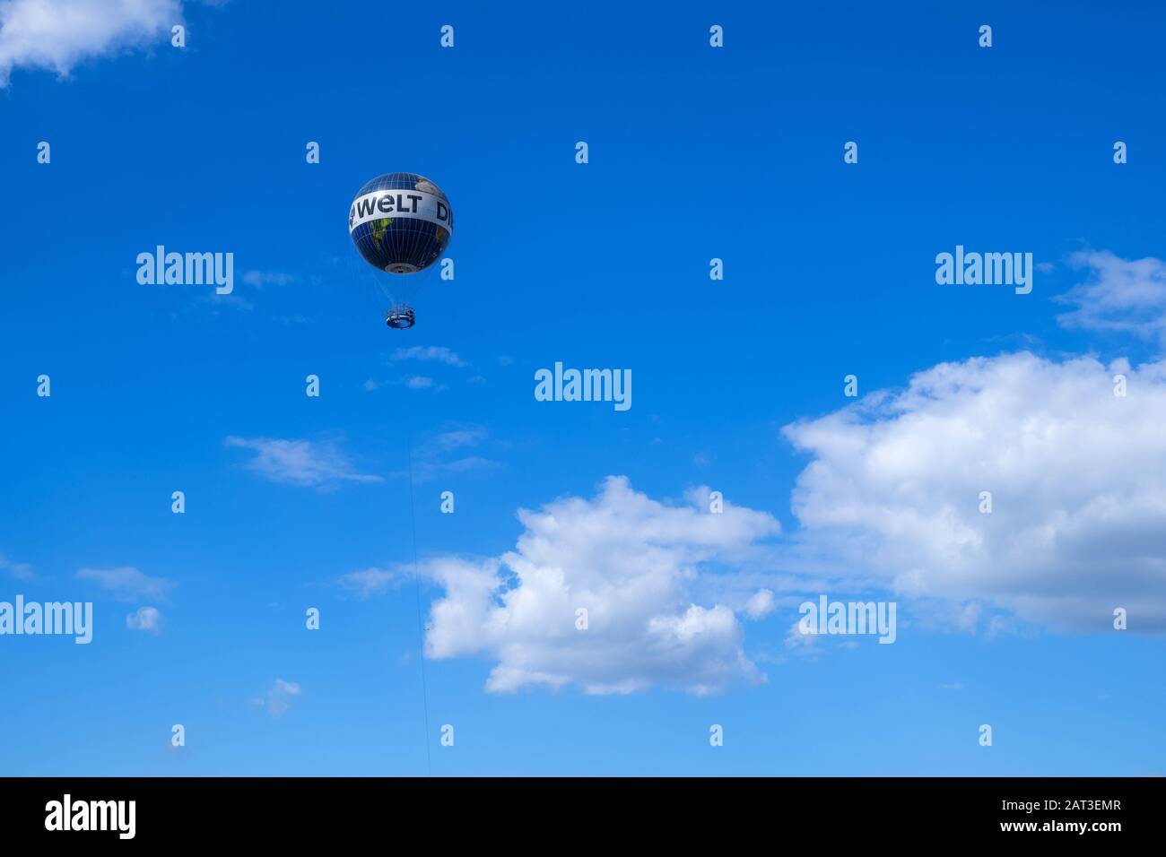 Berlin, Berlin state / Germany - 2018/07/24: Sightseeing balloon flyting over eastern districts of Berlin Stock Photo