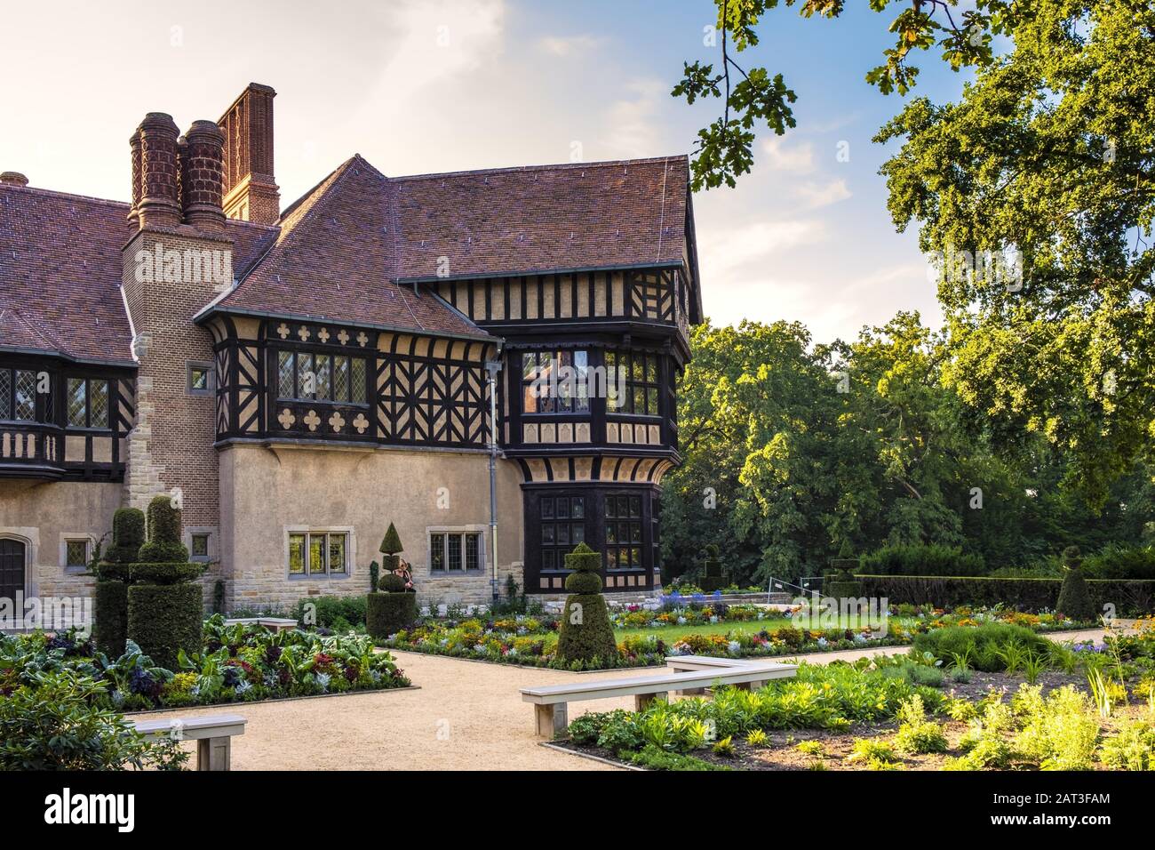 Potsdam, Brandenburg / Germany - 2018/07/29: Exterior of the Cecilienhof Palace - Cecilienhof Schloss - historic place of the Potsdam Conference of 1945 within the New Park complex Stock Photo