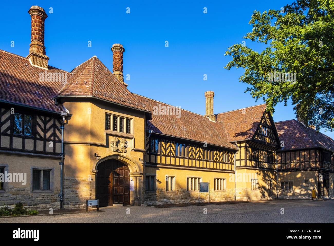 Potsdam, Brandenburg / Germany - 2018/07/29: Exterior of the Cecilienhof Palace - Cecilienhof Schloss - historic place of the Potsdam Conference of 1945 within the New Park complex Stock Photo