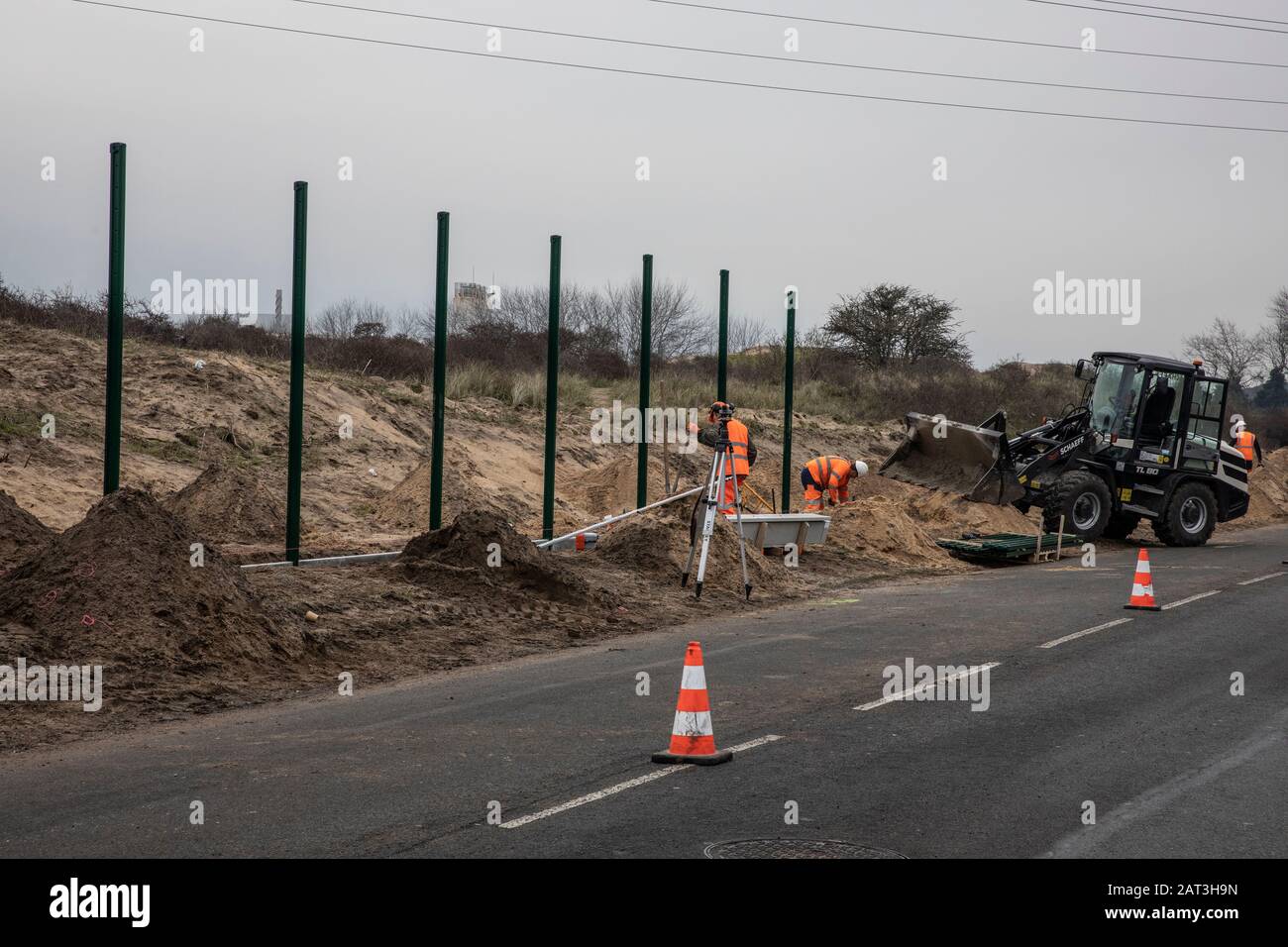 Construction of a perimeter fence around the Calais illegal refugee
