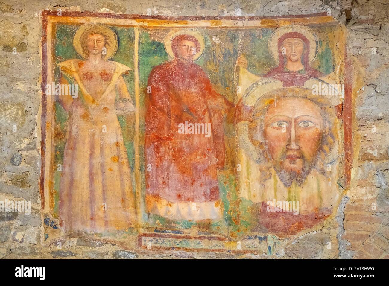 Perugia, Umbria / Italy - 2018/05/28: Interior of the V century Early Christianity St. Michel Archangel Church - Chiesa di San Michele Arcangelo in Perugia historic quarter - wall frescoes Stock Photo