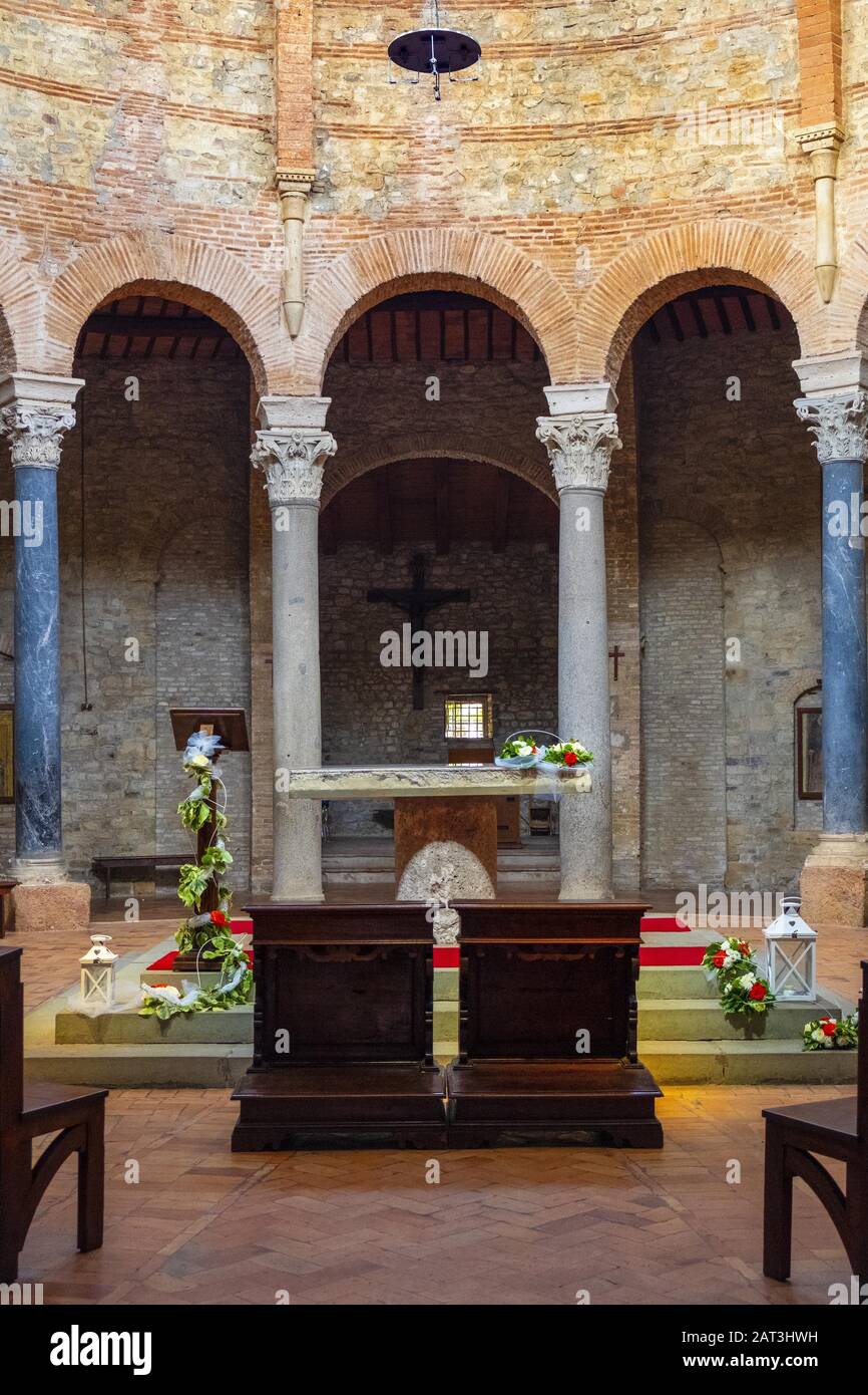 Perugia, Umbria / Italy - 2018/05/28: Interior of the V century Early Christianity St. Michel Archangel Church - Chiesa di San Michele Arcangelo in Perugia historic quarter Stock Photo