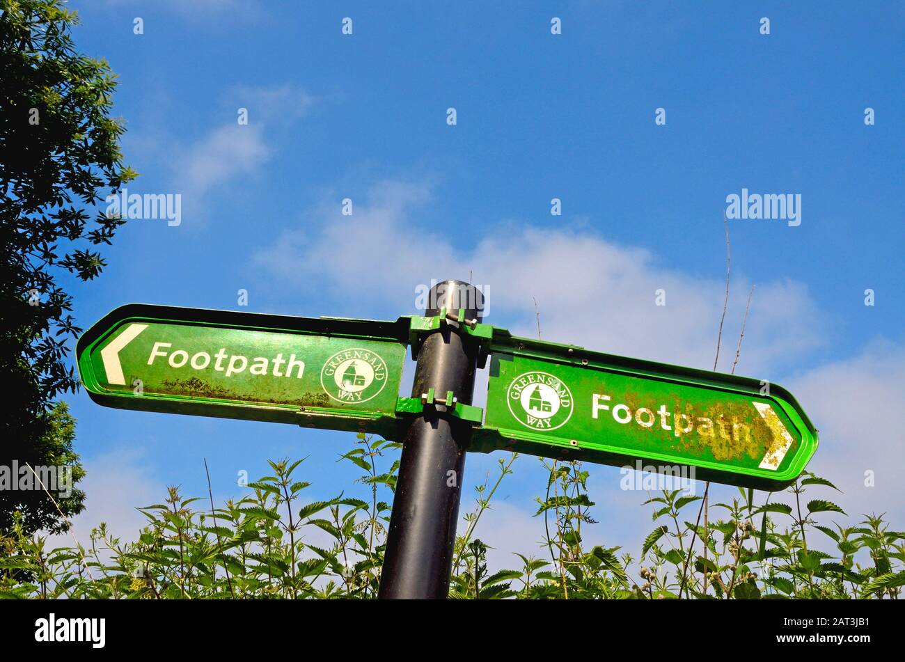 Public footpath sign in the Kent countryside, UK Stock Photo