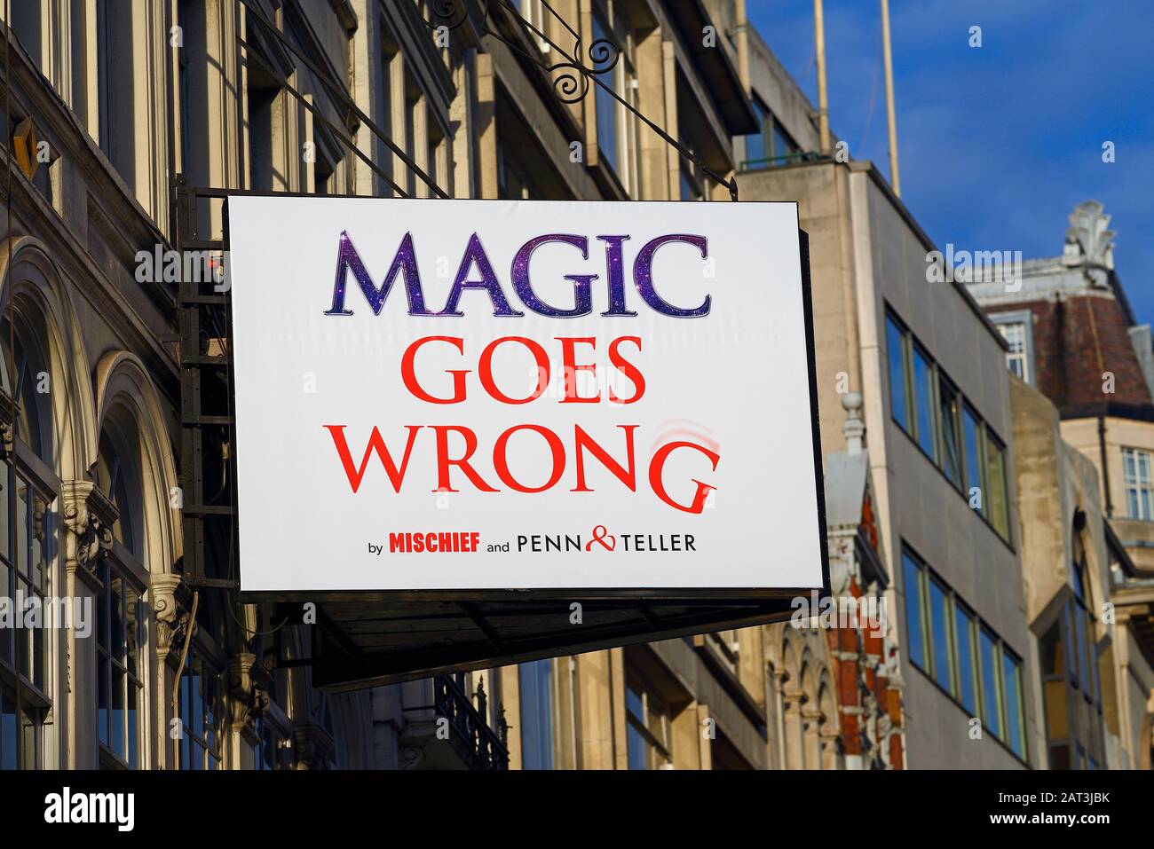 London, England, UK. 'Magic Goes Wrong' at the Vaudeville Theatre, Strand. Magic show by Mischief Theatre and Penn & Teller (Jan 2020) Stock Photo