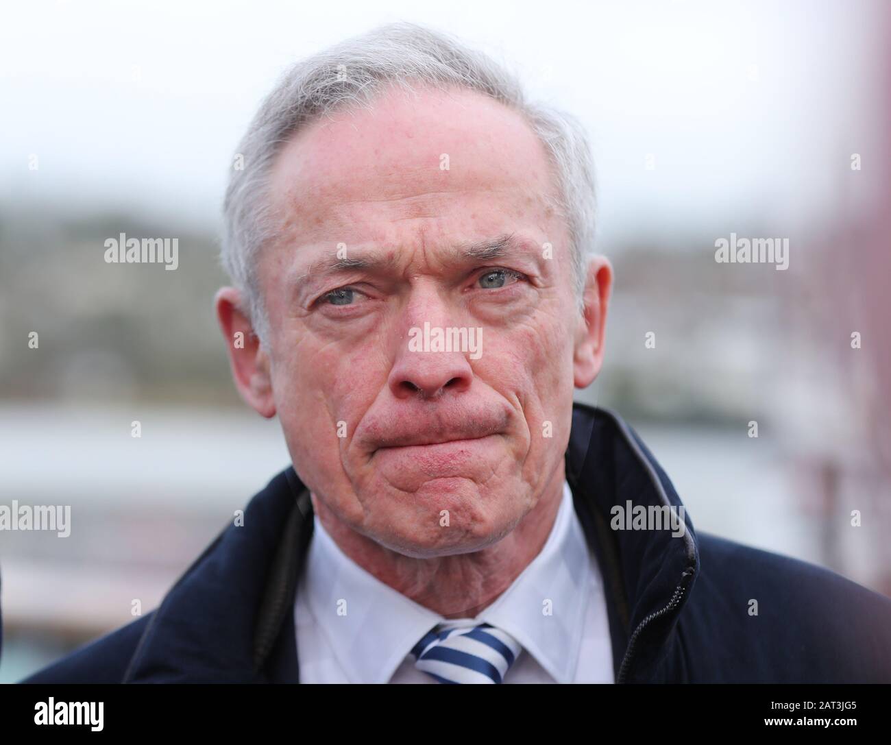 Minister for Communications, Climate Action and Environment, Richard Bruton speaking to the media during a canvass for the general election in Waterford. Stock Photo