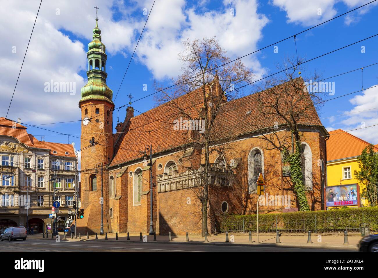 Bydgoszcz, Kujavian-Pomeranian / Poland - 2019/04/01: Exterior of the Poor Clares order church dedicated to the Assumption of the Blessed Virgin Mary in the historic old town quarter Stock Photo