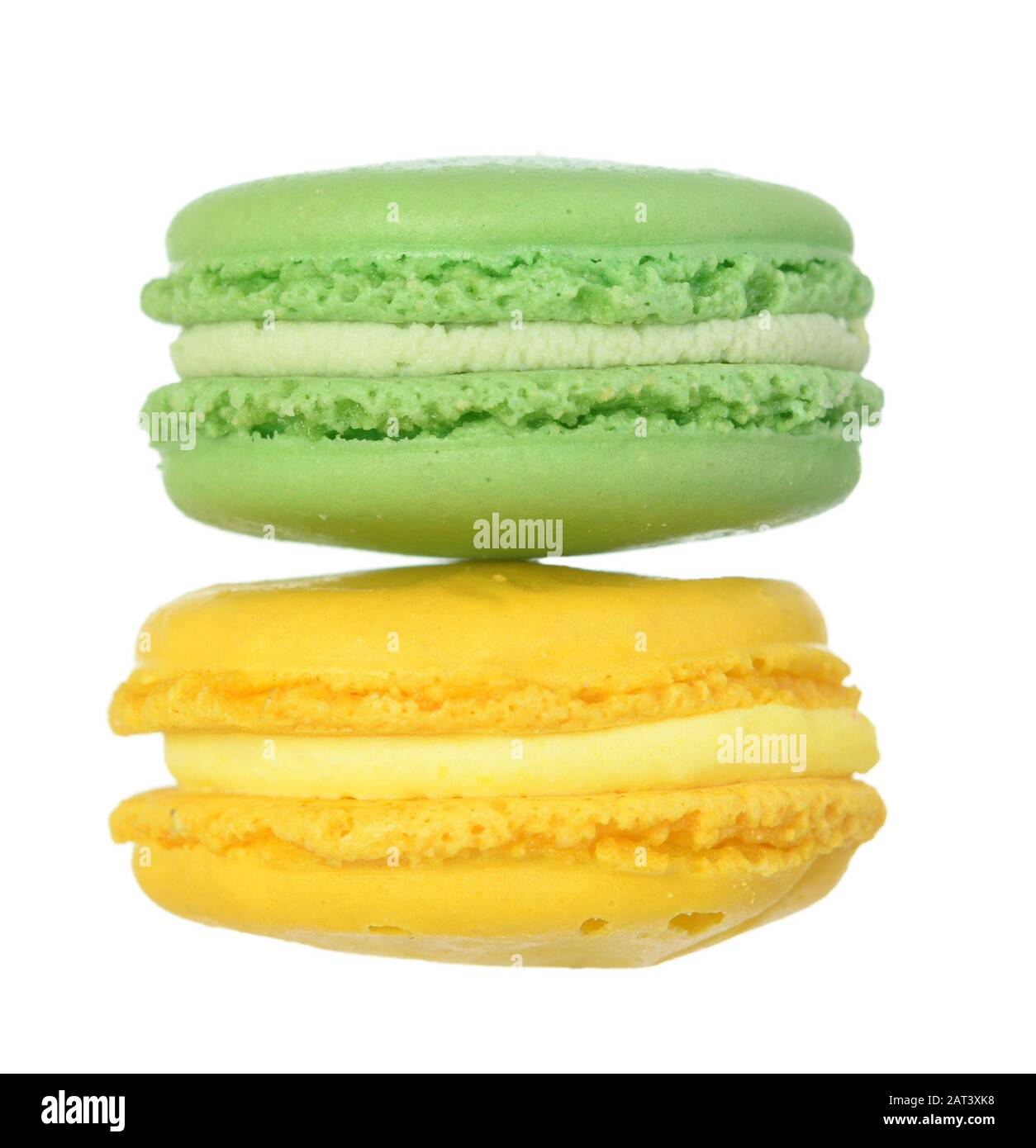 Pitaschio and lemon Macaron cake isolated on white background Stock Photo