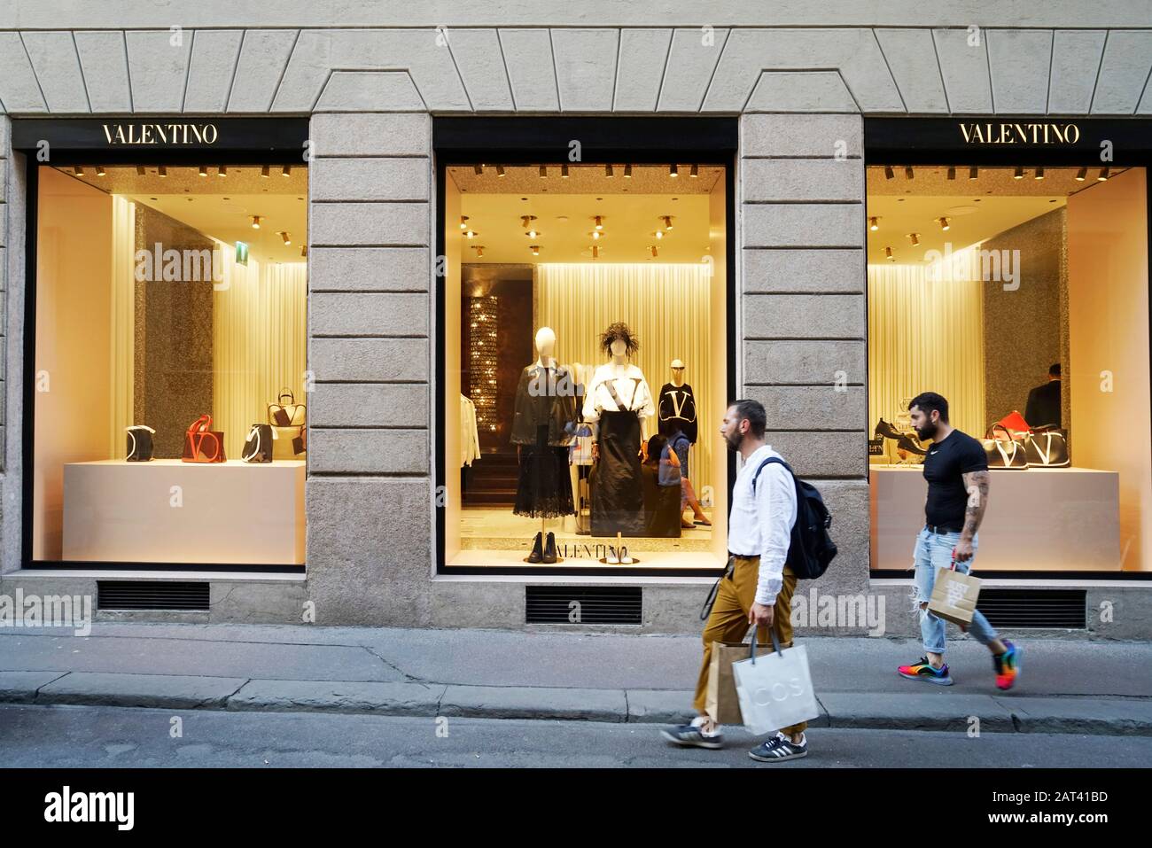 Valentino Store, Via Monte Napoleone, 20, Quadrilatero moda, fashion square or Via Montenapoleone district, Milan, Lombardy, Italy, Euro Stock Photo -