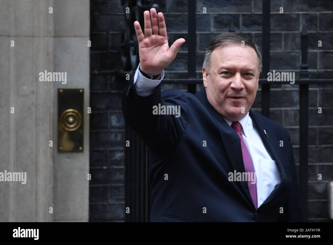 US Secretary of State Mike Pompeo leaving 10 Downing Street, London after talks with Prime Minister Boris Johnson. PA Photo. Picture date: Thursday January 30, 2020. See PA story POLITICS Huawei. Photo credit should read: Stefan Rousseau/PA Wire Stock Photo