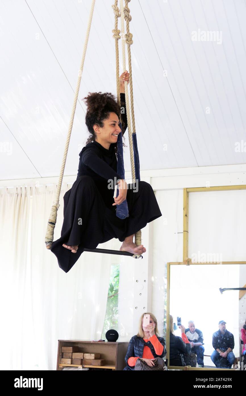 Israel woman trapeze a Stock Photo