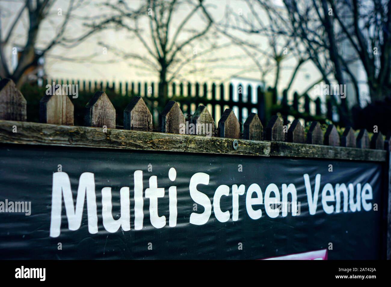 A sign for a multi-screen viewing venue in the UK Stock Photo