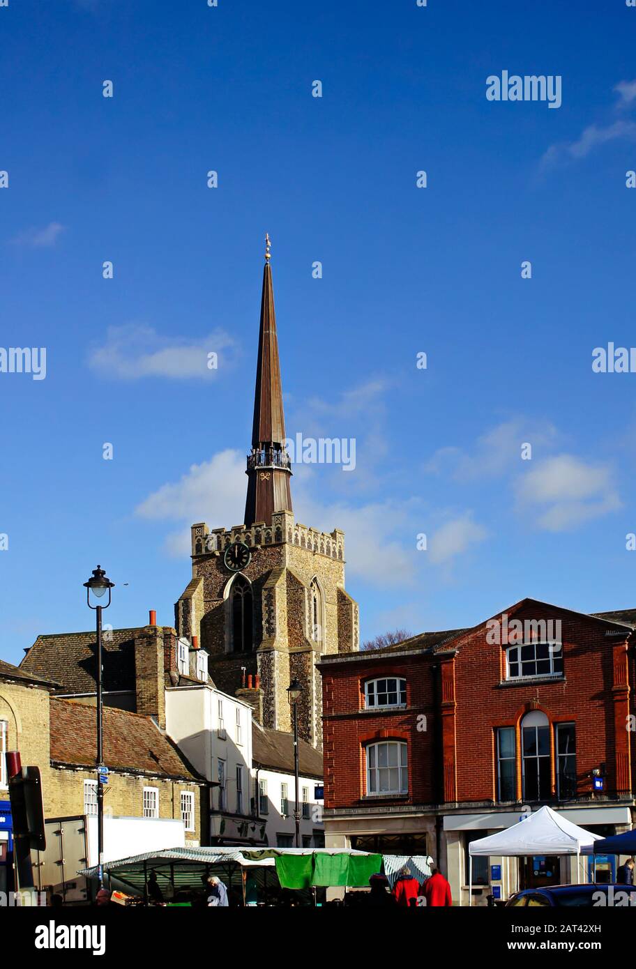 Stowmarket, UK January 9 2020 A view of St peter's and St Mary's