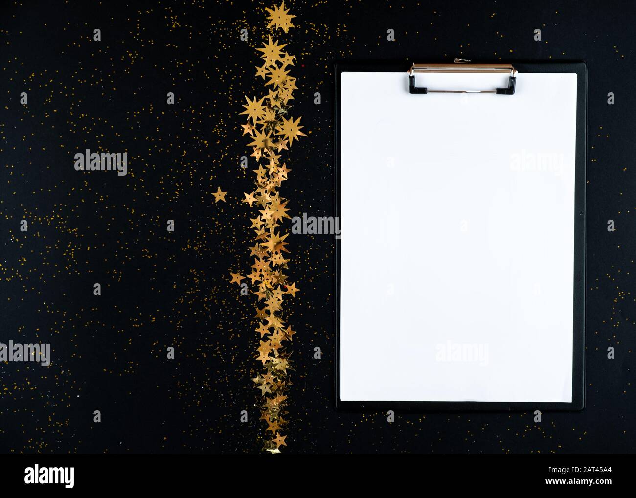 Christmas background with white sheet of writing paper. Stock Photo