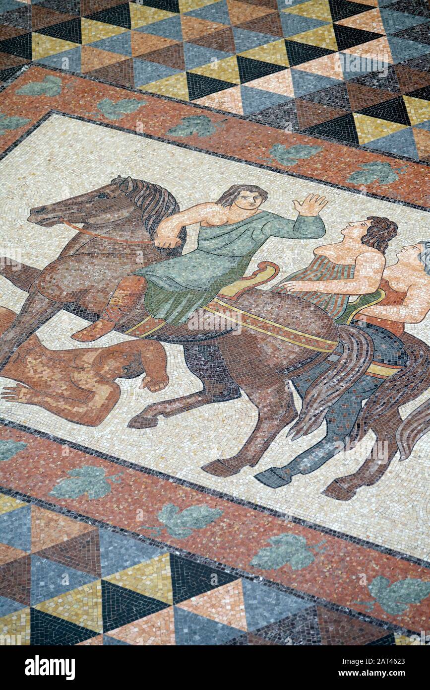 Lobby mosaic, Cavalcade of the Amazons, made in 1933 by Leonor Fini and Achille Funi, Palazzo della Triennale, design and architecture museum, Parco S Stock Photo
