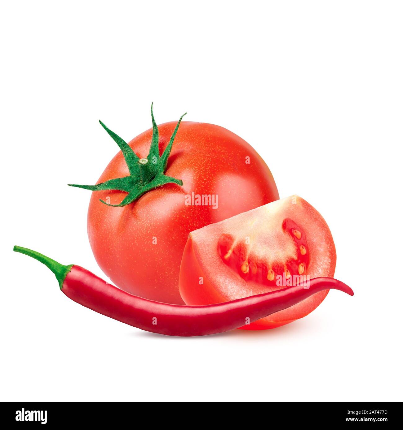 Tomatoes and red hot chili pepper isolated on white background Stock ...
