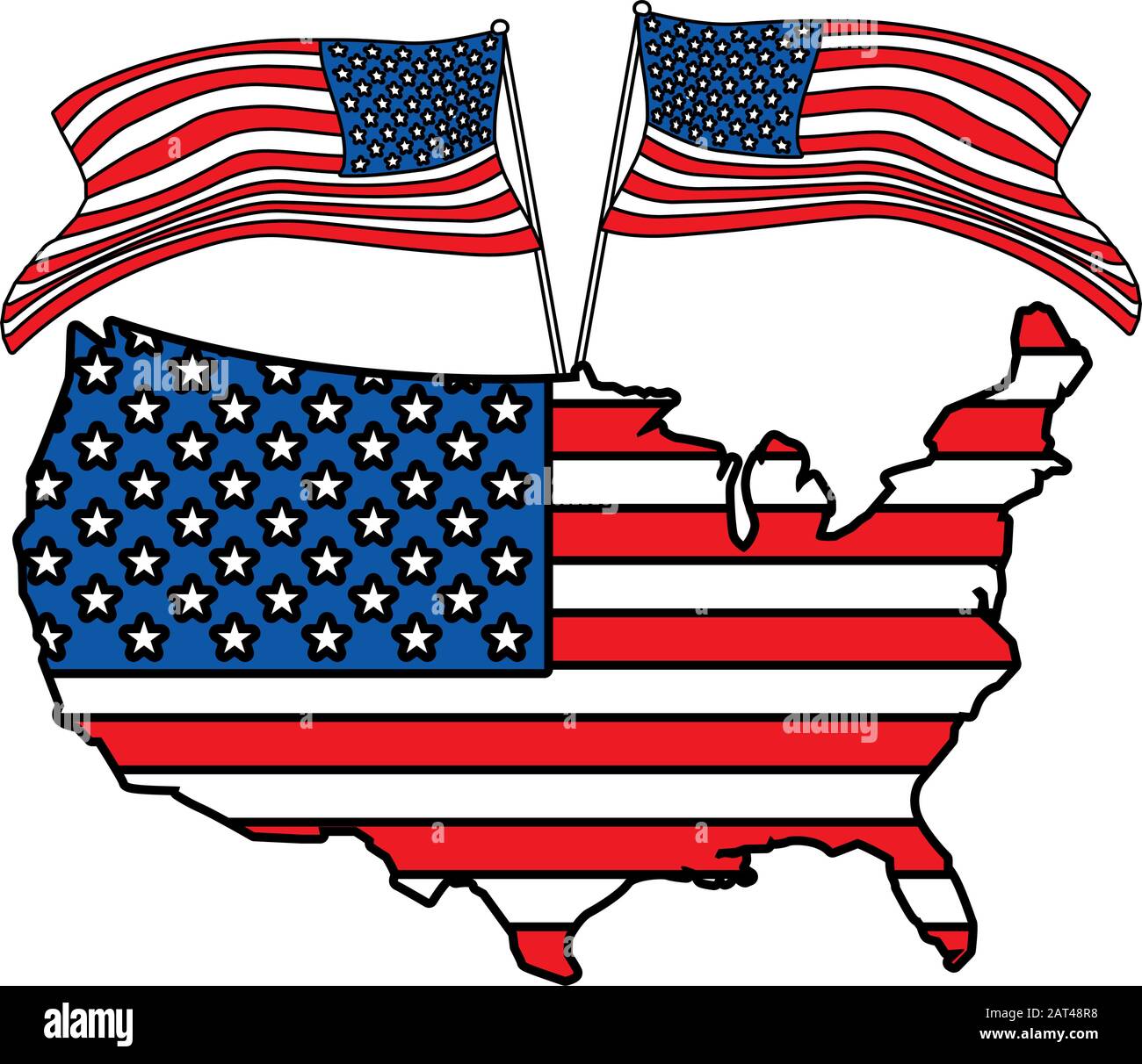 united states map with flag on - United States Map With Flag On White Background Vector Illustration Design 2AT48R8