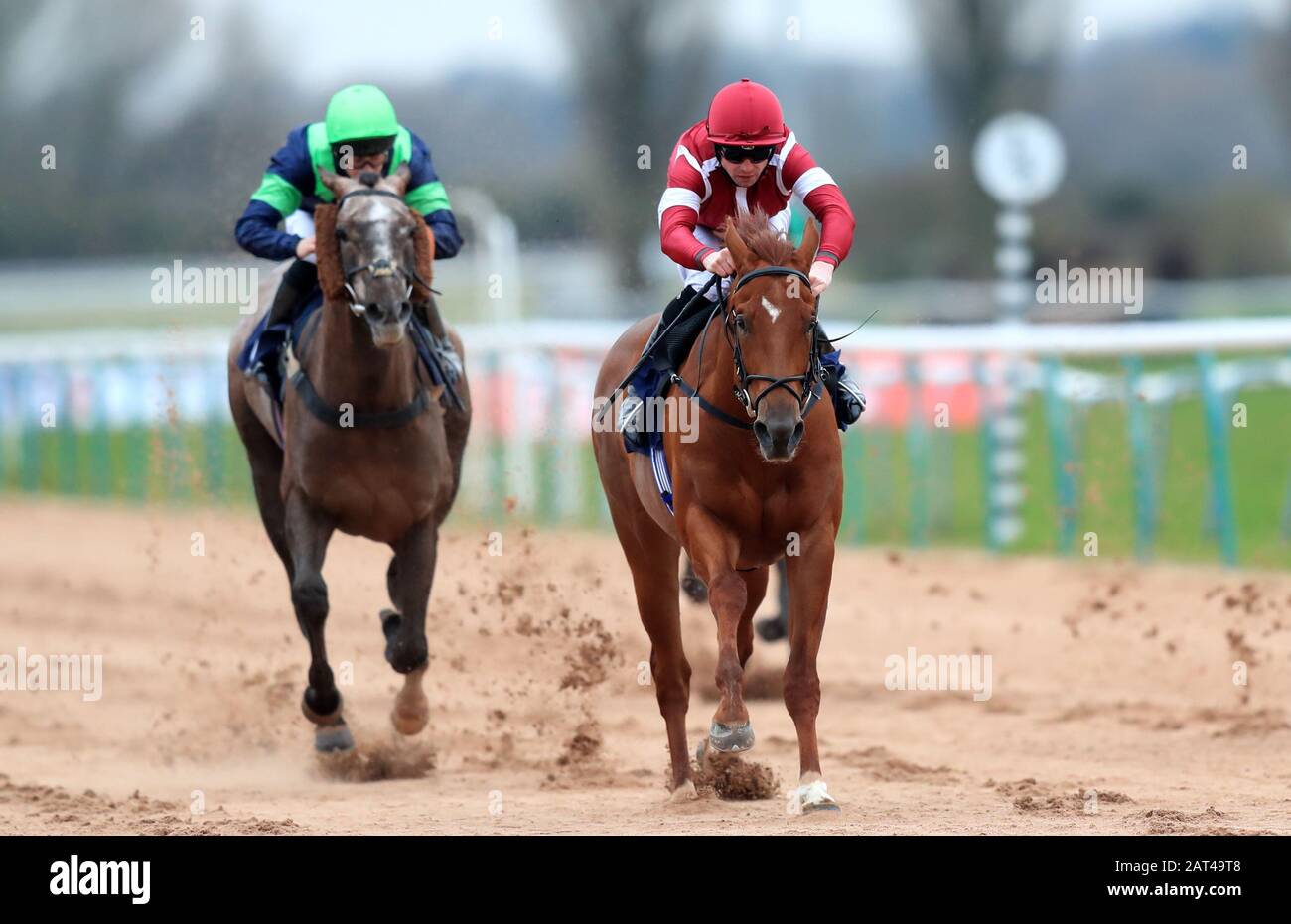 Will To Win ridden by Jack Mitchell wins The Ladbrokes football Acca Boosty Handicap at Southwell Racecourse. Stock Photo