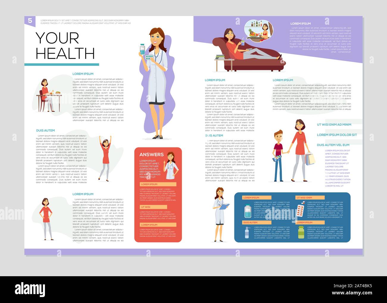 Your health booklet - colorful vector brochure template Stock Vector