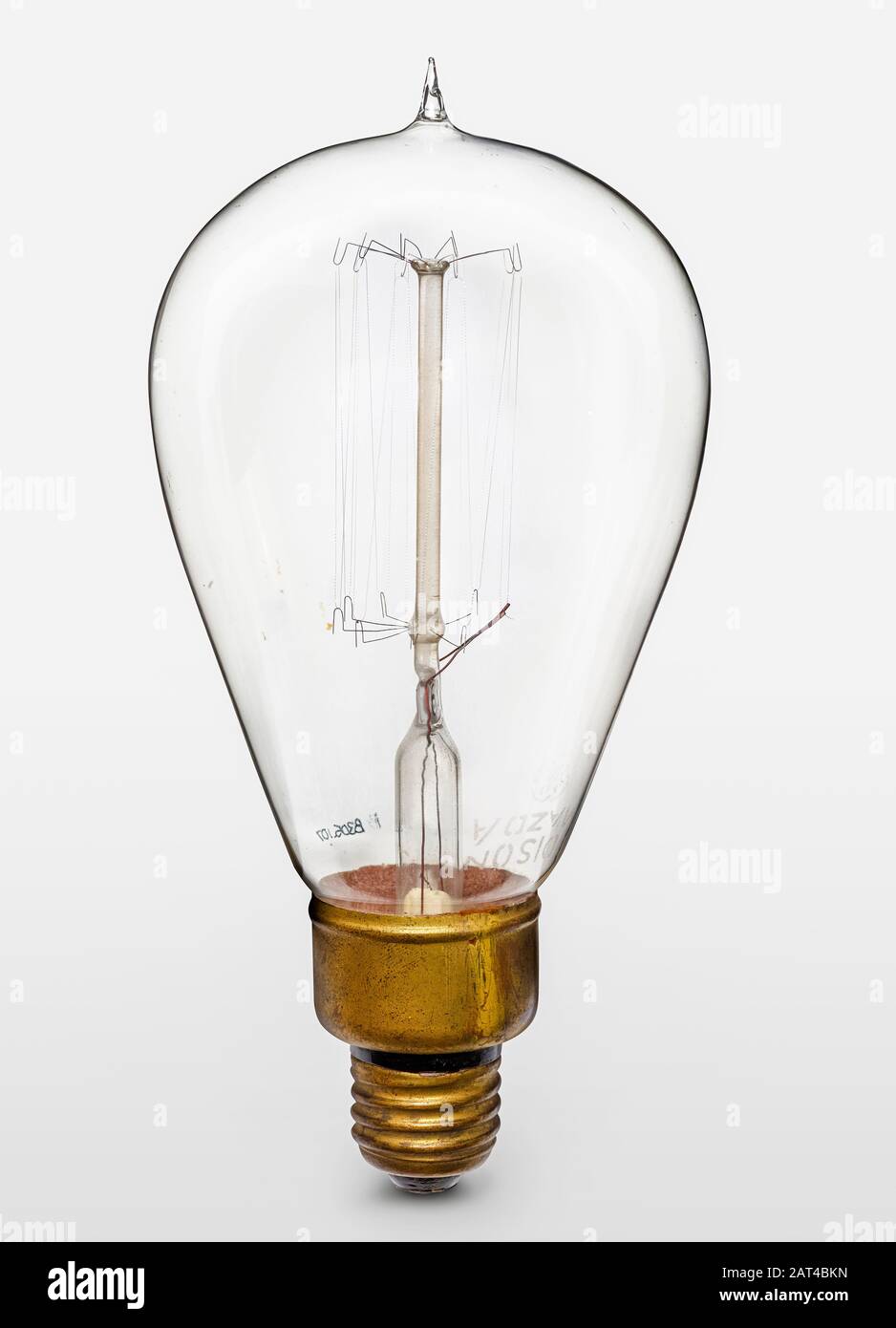 Early 20th Century Old Drawn Tungsten Filament Incandescent Light Bulb, photograph, 1917 Stock Photo