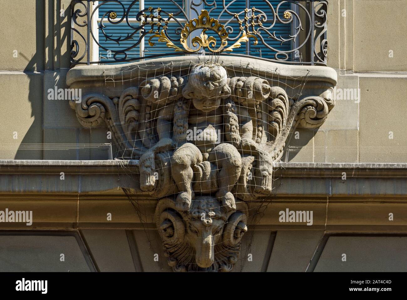 sculpture of coat of arms on a facade of the old town of Bern, Switzerland Stock Photo