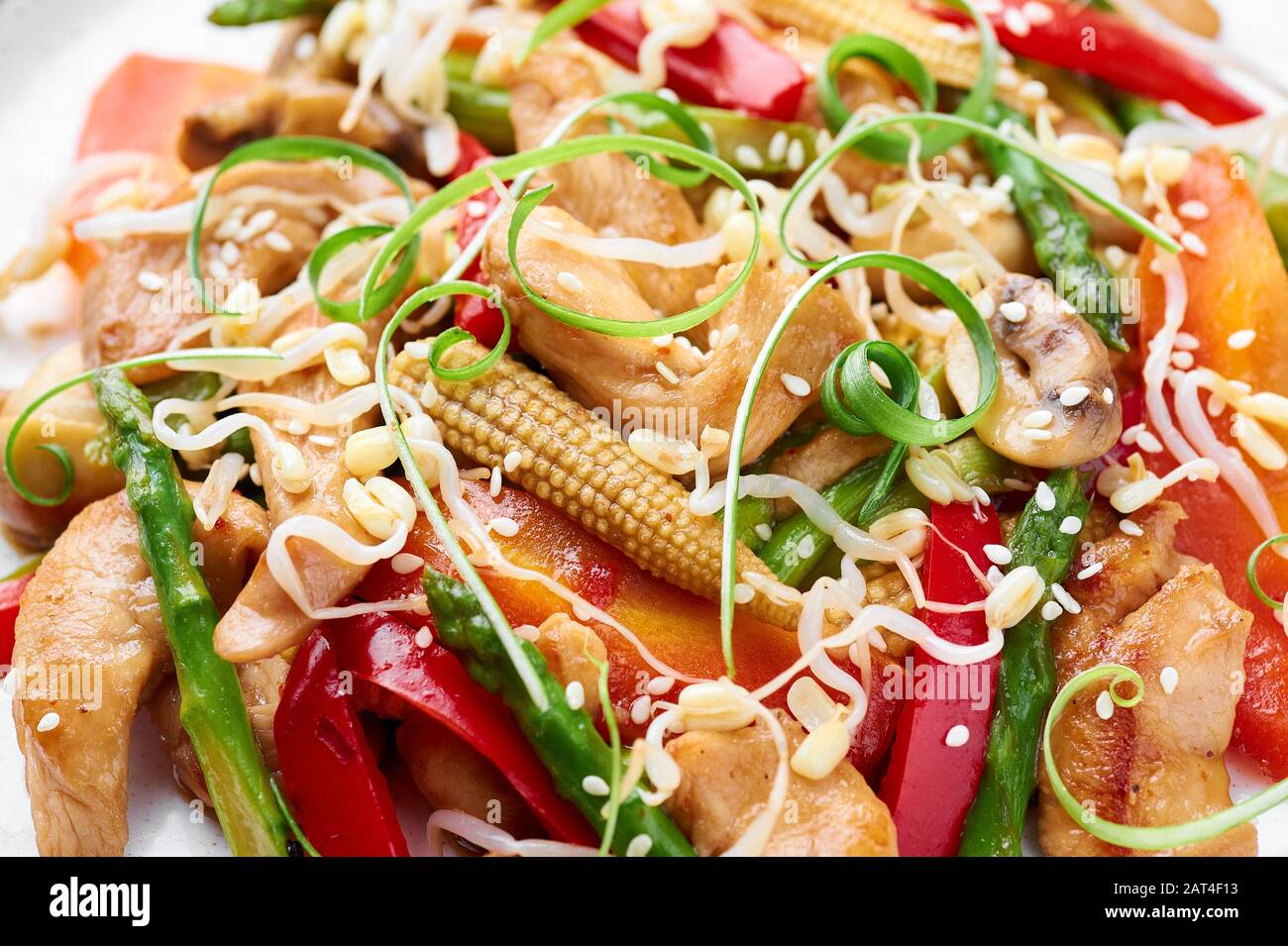 Chicken Chop Suey in white plate. Chop Suey is American Chinese cuisine