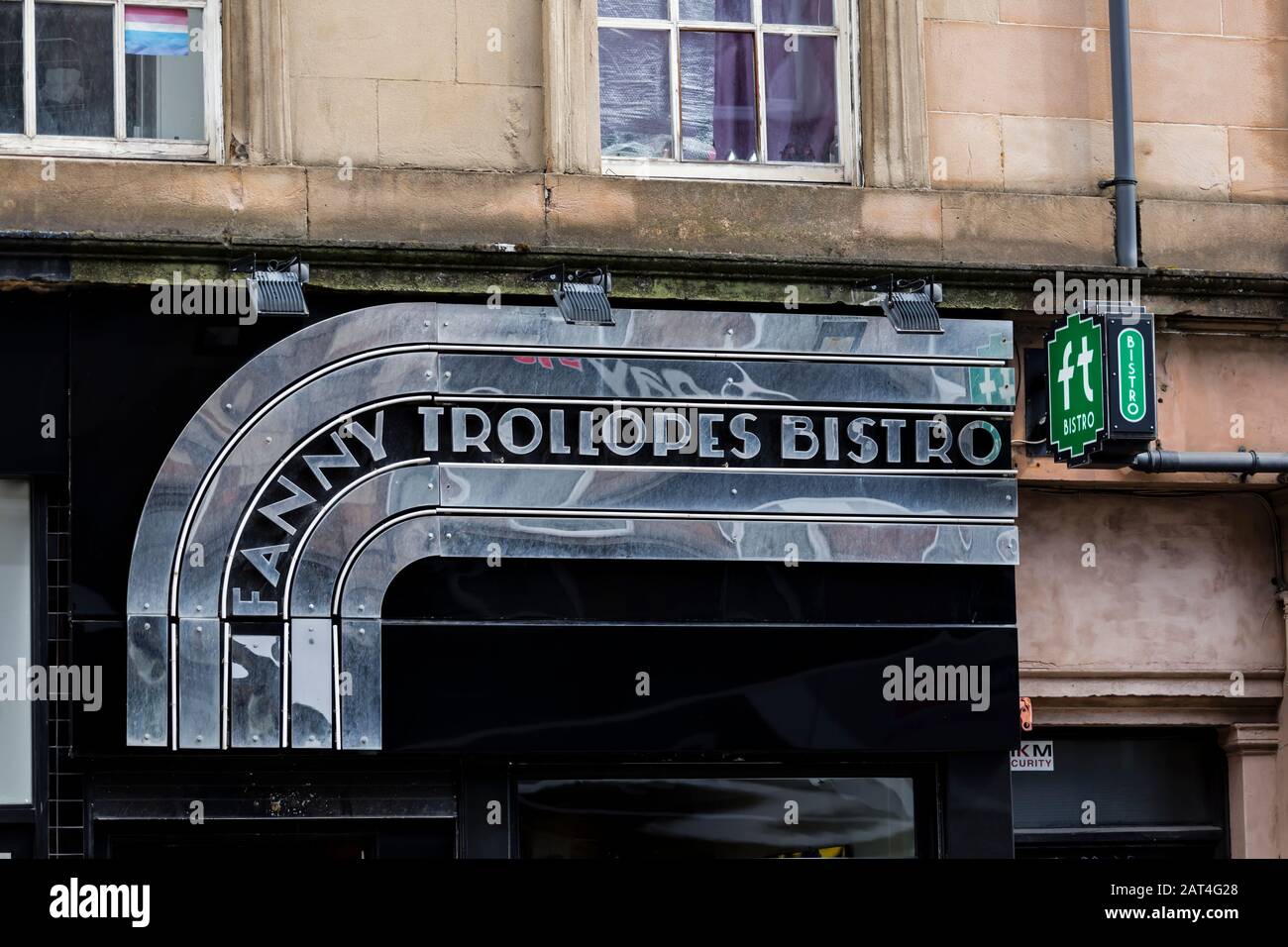 Fanny Trollopes Bistro sign in Finnieston on Argyle Street, Glasgow, Scotland, UK Stock Photo